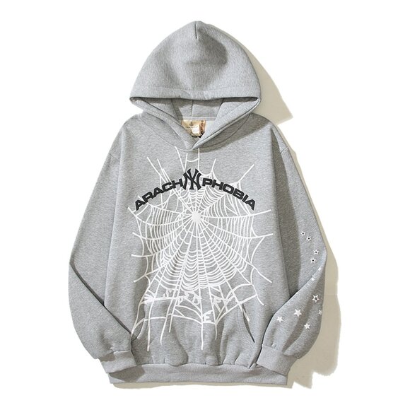 Men's Sp5der Printed Grey Hoodie - Picture 1 of 11